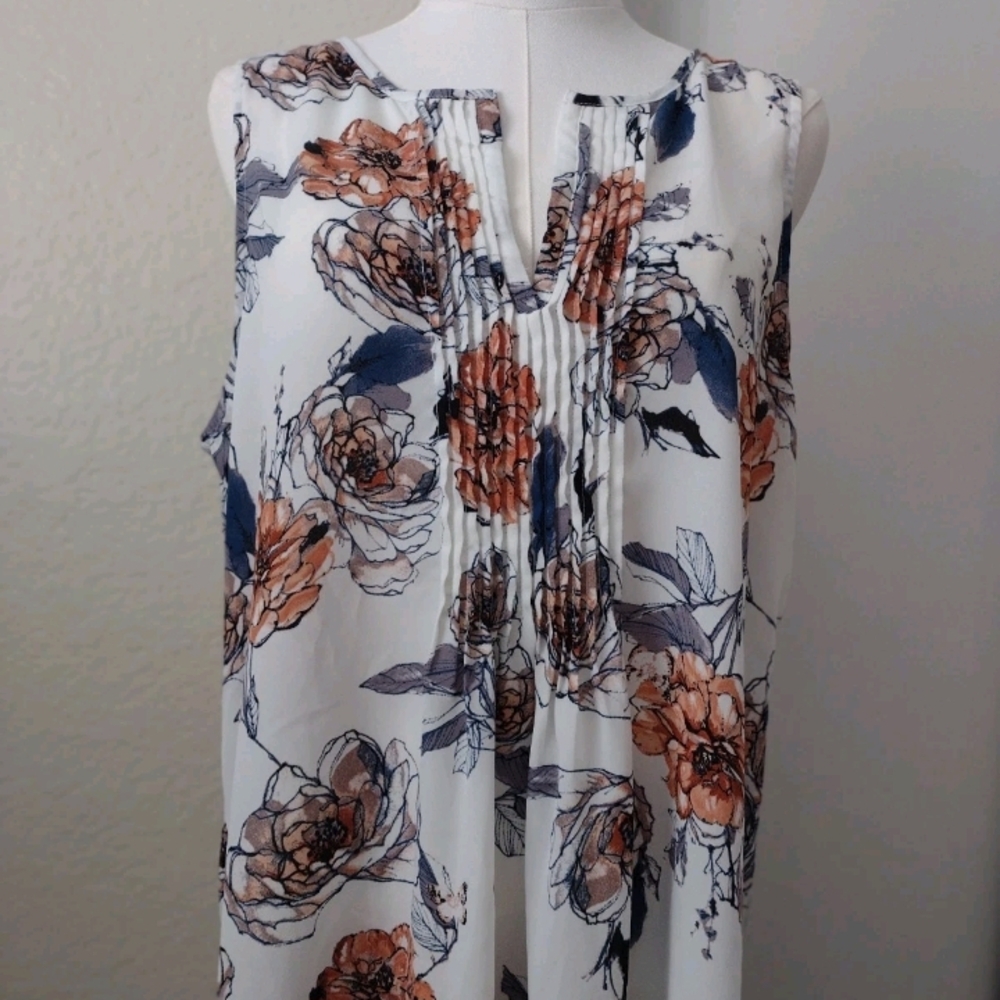 XL Sanctuary Floral Sleeveless Women's Top - White and Brown Orange Sleeveless